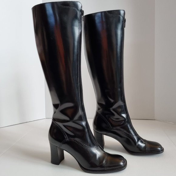Enzo Angiolini Shoes - Enzo Angiolini Tall Front Zip Heeled Black Boots Size 7.5M